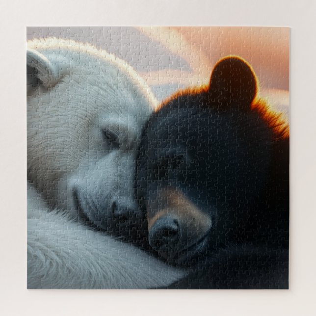 Quebra-cabeça Urso polar e urso preto dormindo juntos (Vertical)