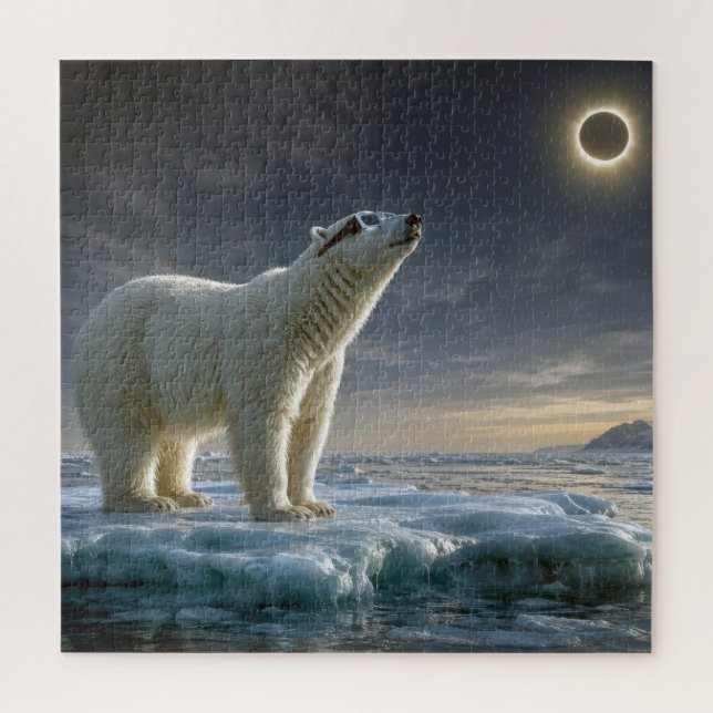 Quebra-cabeça Urso Polar Olhando para Eclipse Solar Total (Vertical)