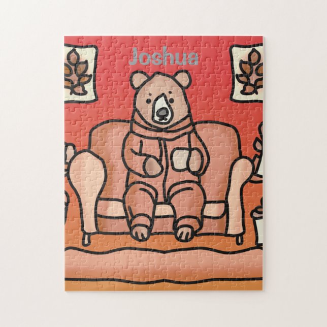 Quebra-cabeça Urso Relaxado Cuta Retrominimalista | Engraçado (Vertical)