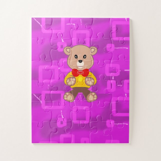 Quebra-cabeça Urso Teddy de Gravata Borboleta Rosa Geométrico Ad (Vertical)