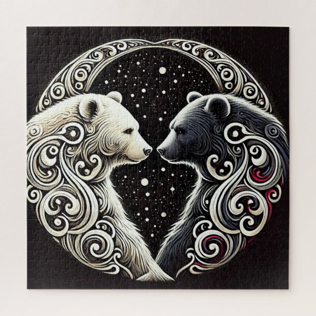 Quebra-cabeça Ursos Brancos e Pretos em um Desenho Yin Yang (Vertical)