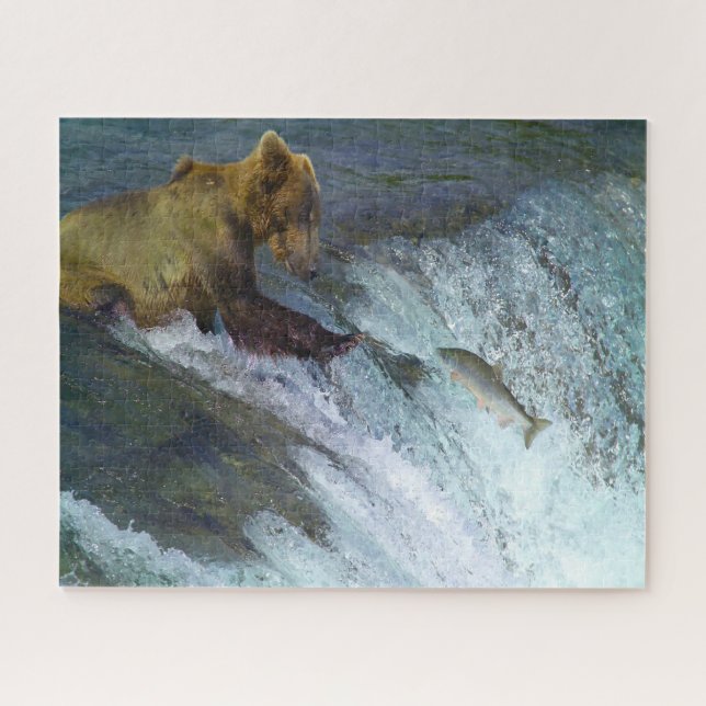 Quebra-cabeça Ursos-brown Kodiak da Jigsaw pescando. (Horizontal)