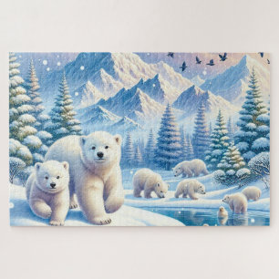 Quebra-cabeça Ursos Polares e Pintura da Cena de Inverno de Neve