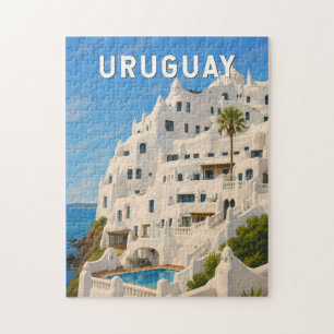 Quebra-cabeça Uruguai Casapueblo Ilustração Arte de Viagem Vinta
