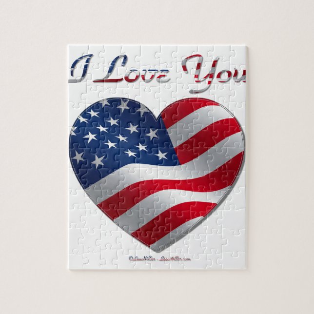 Quebra-cabeça USA Flag Heart I Love You (Vertical)