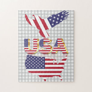 Quebra-cabeça USA Flag Map Puzzle American Eagle