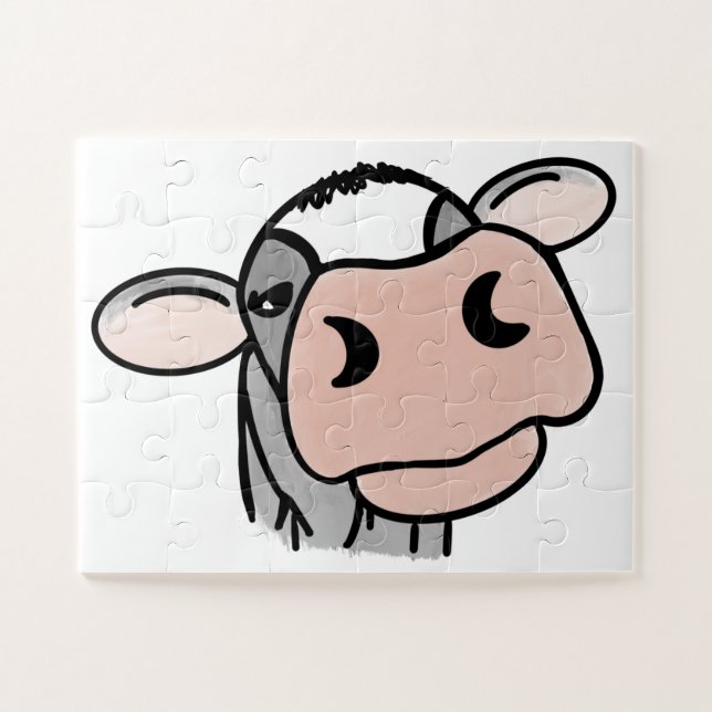 Quebra-cabeça vaca de desenho animado preto branco rosa beijo ci (Horizontal)