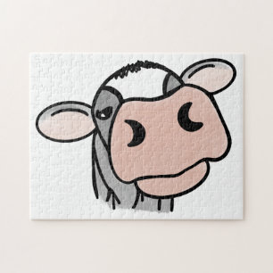 Quebra-cabeça vaca de desenho animado preto branco rosa beijo ci