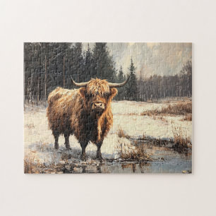 Quebra-cabeça Vaca Highland na Paisagem de Inverno