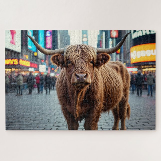 Quebra-cabeça Vaca Highland na Times Square (Horizontal)