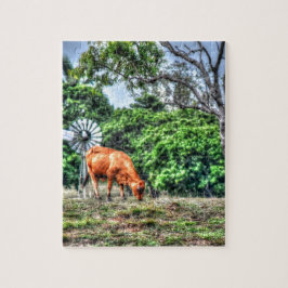 QUEBRA-CABEÇA VACA & MOINHO DE VENTO QUEENSLAND RURAL AUSTRÁLIA