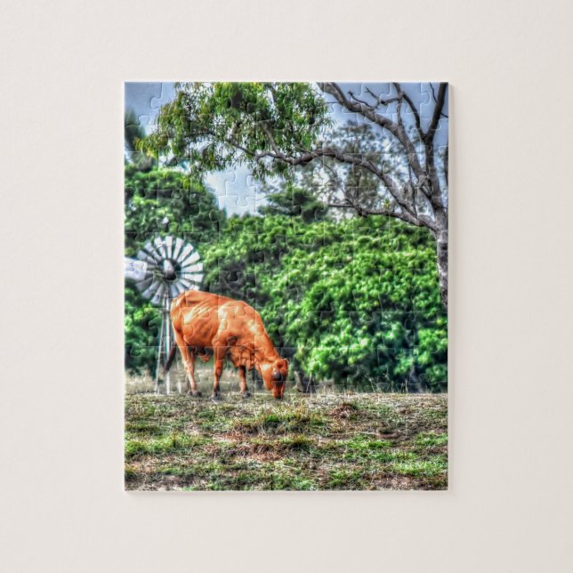 QUEBRA-CABEÇA VACA & MOINHO DE VENTO QUEENSLAND RURAL AUSTRÁLIA (Vertical)