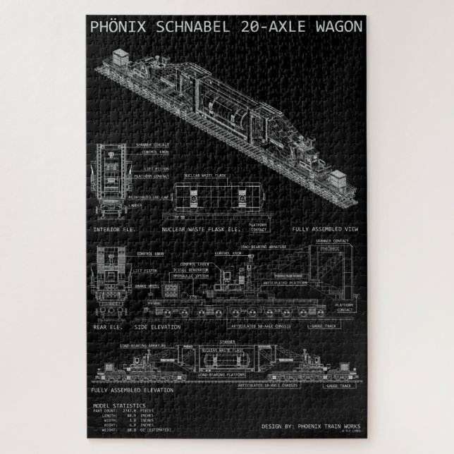 Quebra-cabeça Vagão de Trem PTW Schnabel "Blueprint" Grande (Vertical)