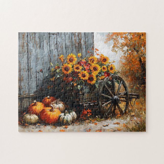 Quebra-cabeça Vagão Russo com Pumpkins e Girassóis (Horizontal)