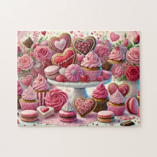 Quebra-cabeça Valentine Dessert Heart Cookies & Cupcakes Table (Horizontal)