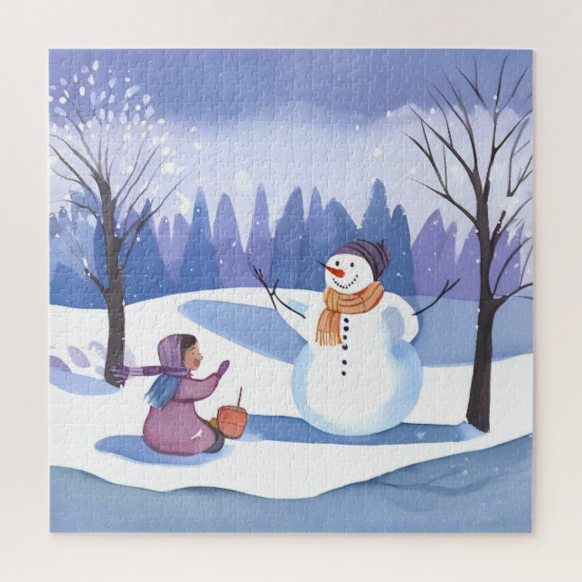 Quebra-cabeça Vamos Construir um Boneco de Neve | Pintura de Inv (Vertical)