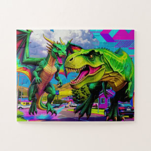 Quebra-cabeça Vamos Jogar - Dragão Verde e Dinossauro