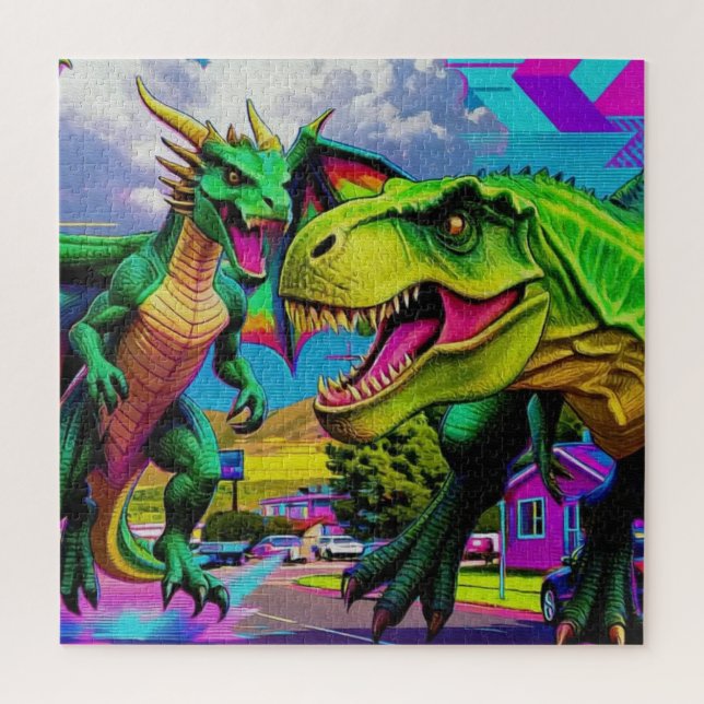 Quebra-cabeça Vamos Jogar - Dragão Verde e Dinossauro (Vertical)