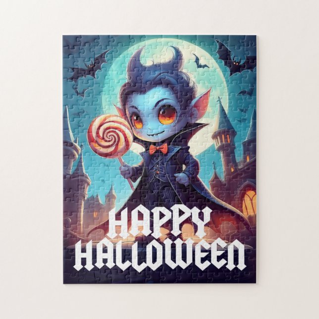 Quebra-cabeça Vampiro Comendo Doce Feliz Halloween (Vertical)