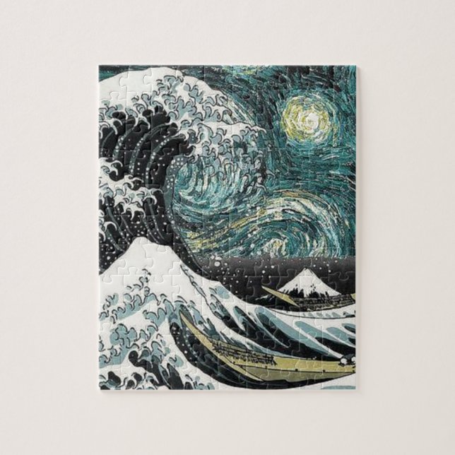 Quebra-cabeça Van Gogh a noite estrelado - Hokusai a grande onda (Vertical)