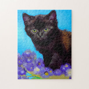Quebra-cabeça Van Gogh Cat e Flores
