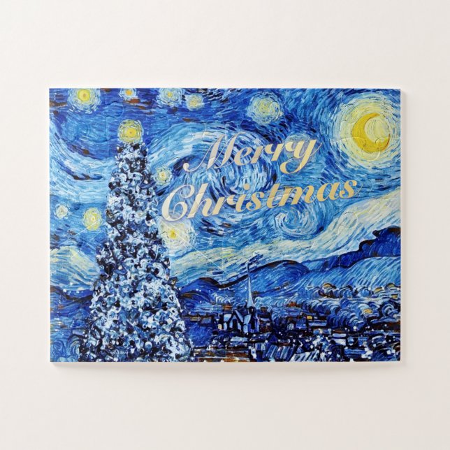 Quebra-cabeça Van Gogh - Noite Estrelada Feliz Natal (Horizontal)