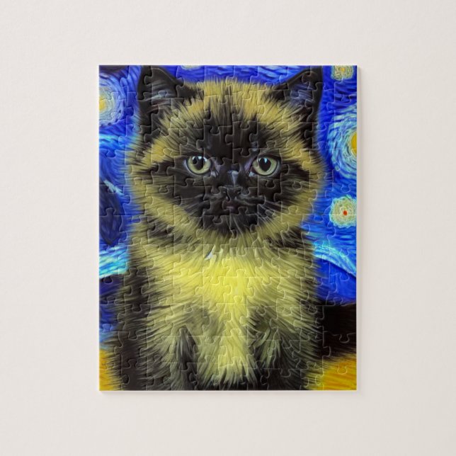 Quebra-cabeça Van Gogh Starry Night Siamese Cat (Vertical)