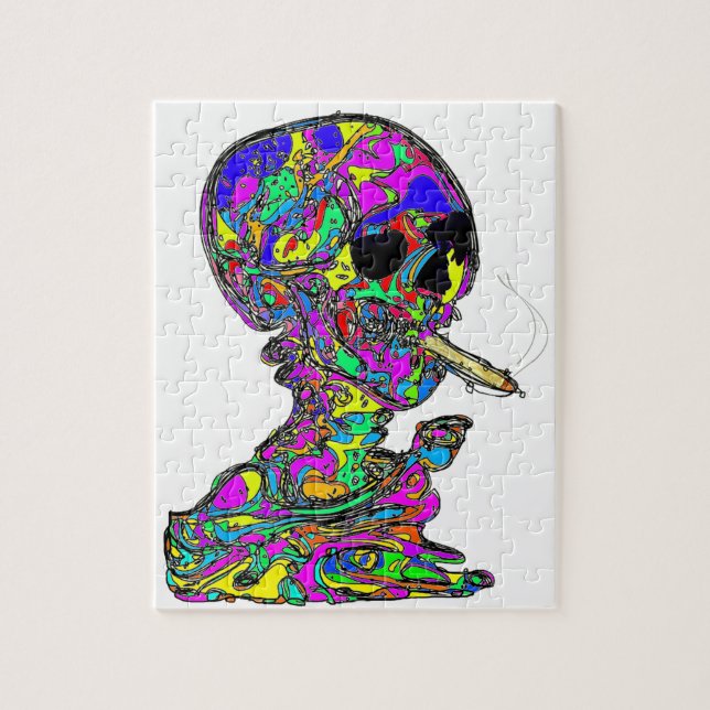 Quebra-cabeça VanGogh's Calavera Skull Smoking Cigarette (Vertical)