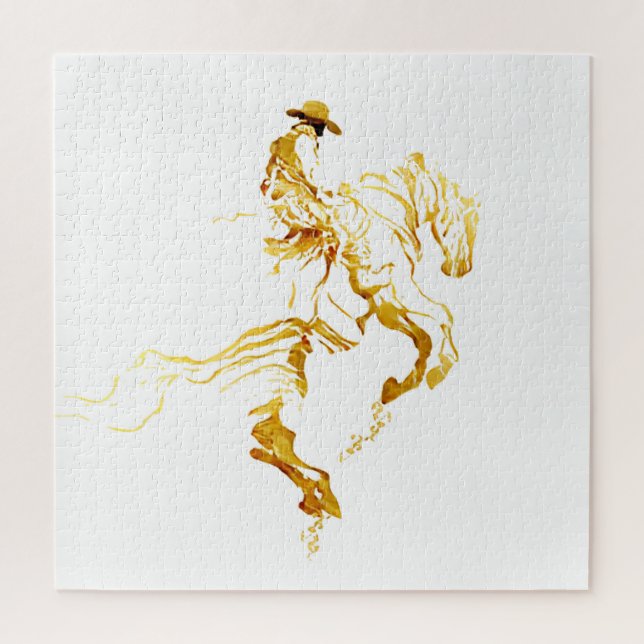 Quebra-cabeça Vaqueiro Dourado em Cavalo Empinado  (Vertical)