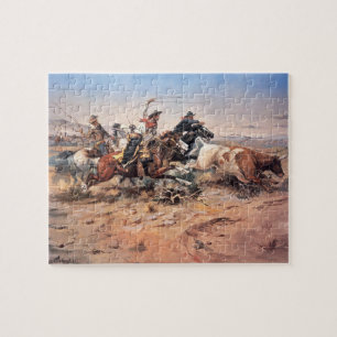 Quebra-cabeça Vaqueiros que roping um boi, 1897 (óleo em canvas