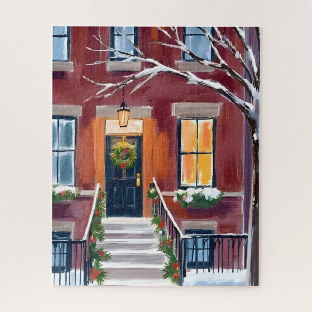 Quebra-cabeça Varanda da Cidade Nevada | Aquarela de Natal de In (Vertical)