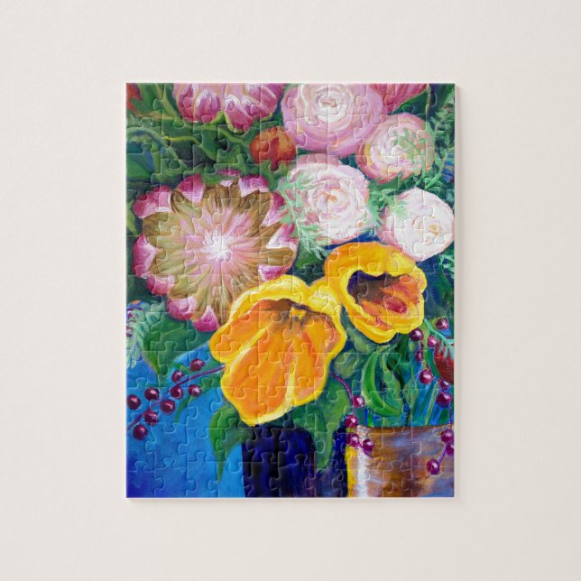Quebra-cabeça Vase das Flores - Proteínas, Tulipas e Rosas (Vertical)