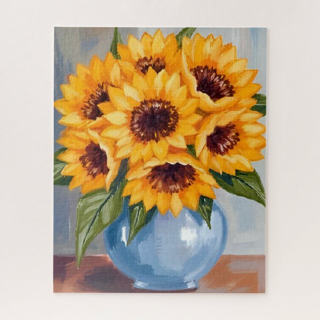 Quebra-cabeça Vaso de Girassol Aquarela Buquê de Flores (Vertical)