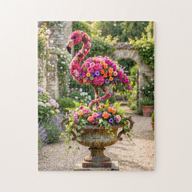 Quebra-cabeça Vaso de Topiaria de Flamingo e Flores Tropicais (Vertical)