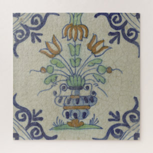 Quebra-cabeça Vaso de Tulipa Holandesa em Azulejo Delft Antigo: