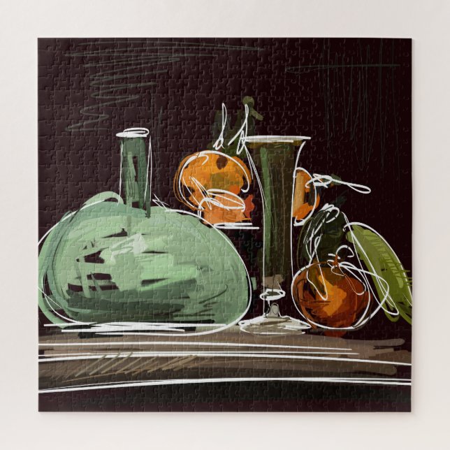 Quebra-cabeça Vaso Verde Fruta expressionista (Vertical)