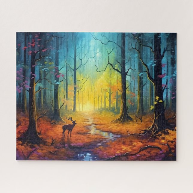 Quebra-cabeça Veado na Floresta do Arco-íris do outono (Horizontal)