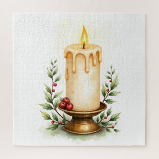Quebra-cabeça Vela de Natal Elegante & Folhagem - Frutas Vermelh