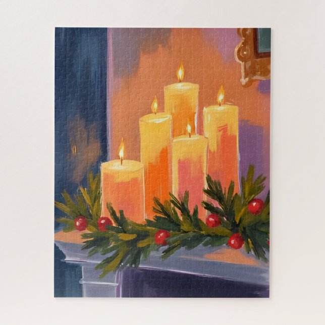 Quebra-cabeça Velas da Cornija de Natal com Grinalda (Vertical)