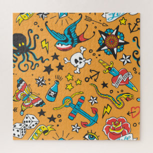 Quebra-cabeça Velha Tatuagem Escolar: Bonita Sem Costura