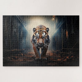 Quebra-cabeça Velho tigre preto e laranja na floresta surreal Nº
