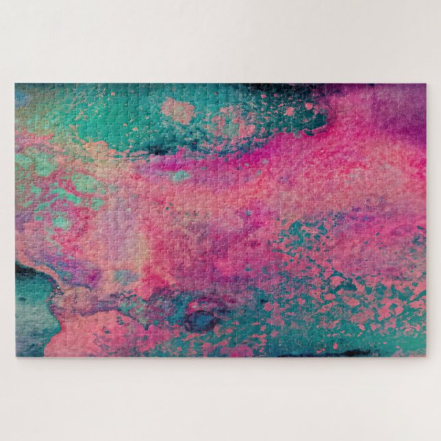 Quebra-cabeça “Vellum Etéreo” – Abstrato Azul Teal Rosa    (Horizontal)