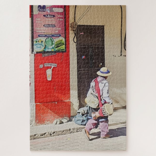 Quebra-cabeça Vendedor de Rua junto à Parede Vermelha (Vertical)