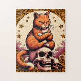 Quebra-cabeça Vengeful Orange Cat, Skulls and Moon