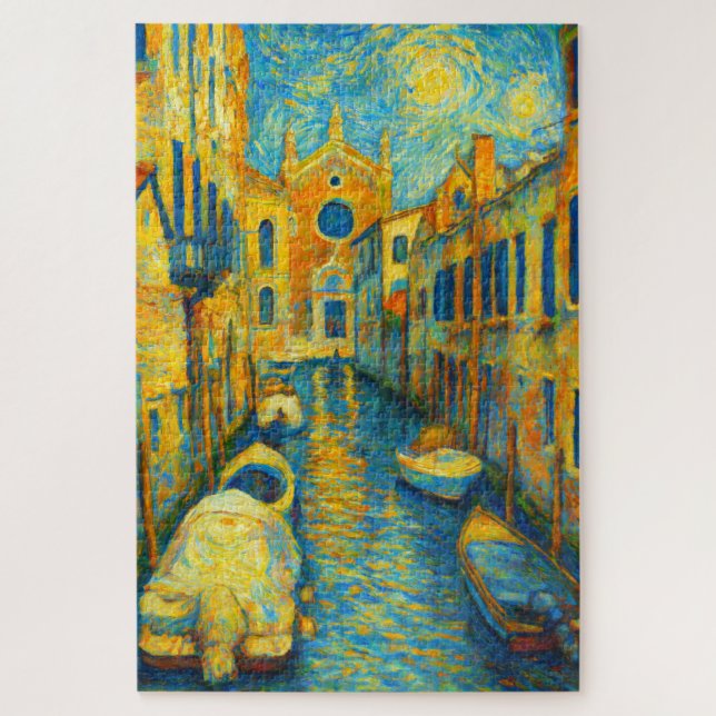 Quebra-cabeça Venice Canal Starry Night Impressionist Art Puzzle (Vertical)
