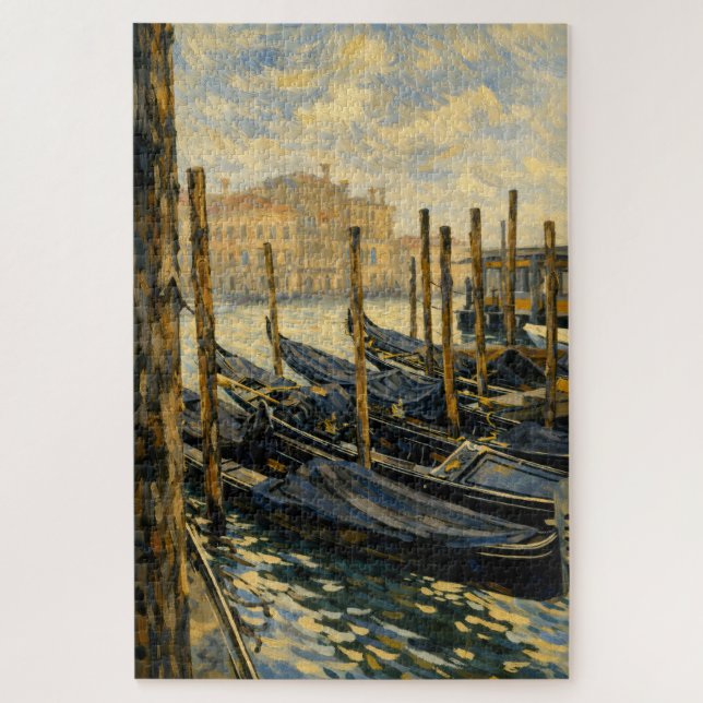 Quebra-cabeça Venice Gondola Gold Van Gogh Style Art Puzzle (Vertical)
