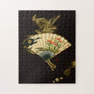 Quebra-cabeça Ventilador Oriental Crampeado com Design Floral