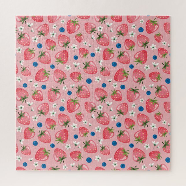 Quebra-cabeça Verão de morango, fundo feminino de desenho animad (Vertical)