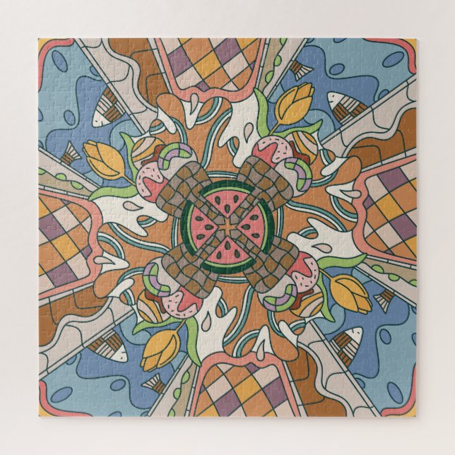 Quebra-cabeça Verão Mindful: Padrões Pastel e Reproduzível (Vertical)