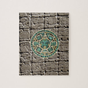 Quebra-cabeça Verde Cinza Pedra Aztec